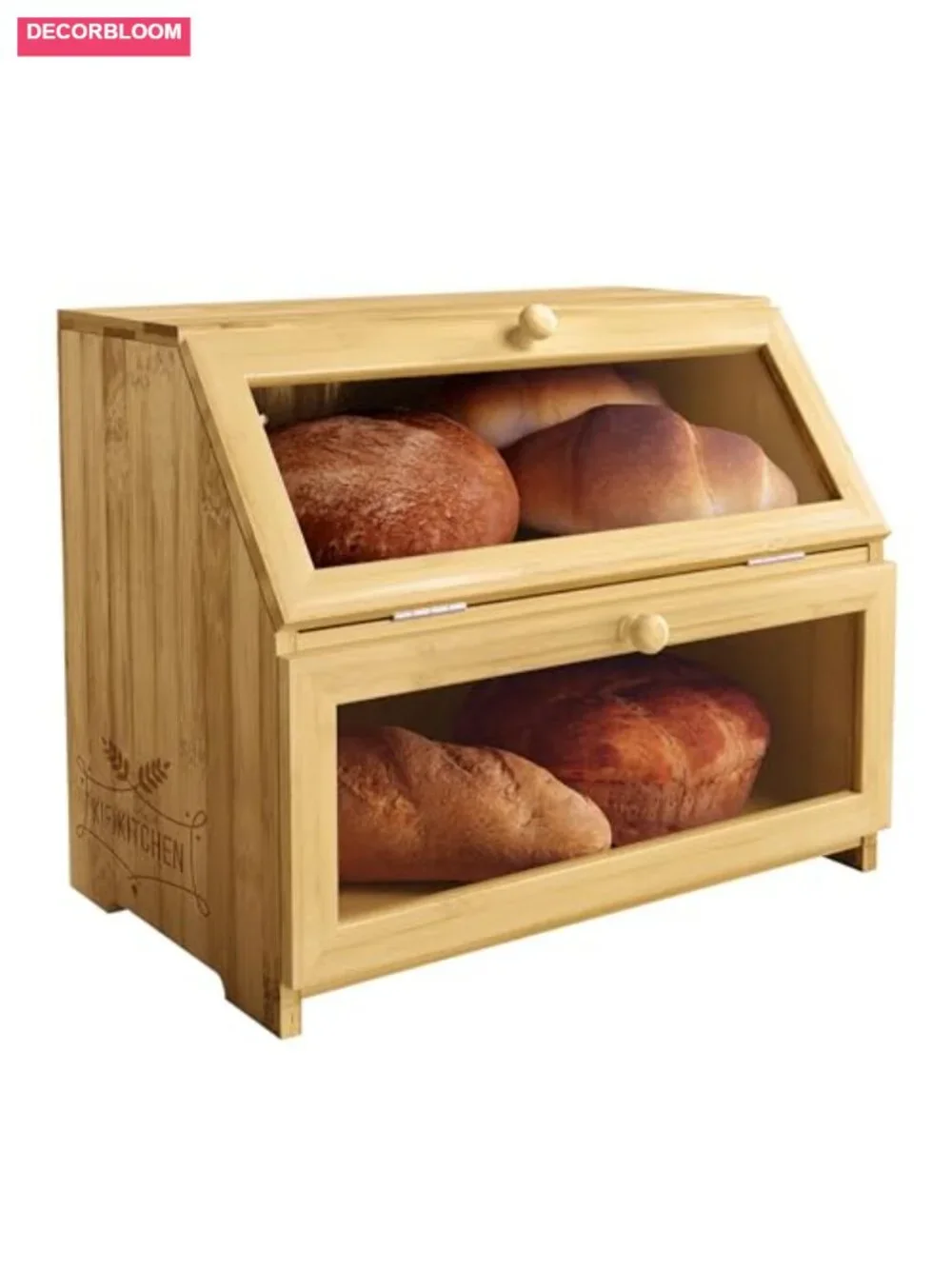 Bamboo Bread Box Space Saving 2 Tier Storage for Countertop